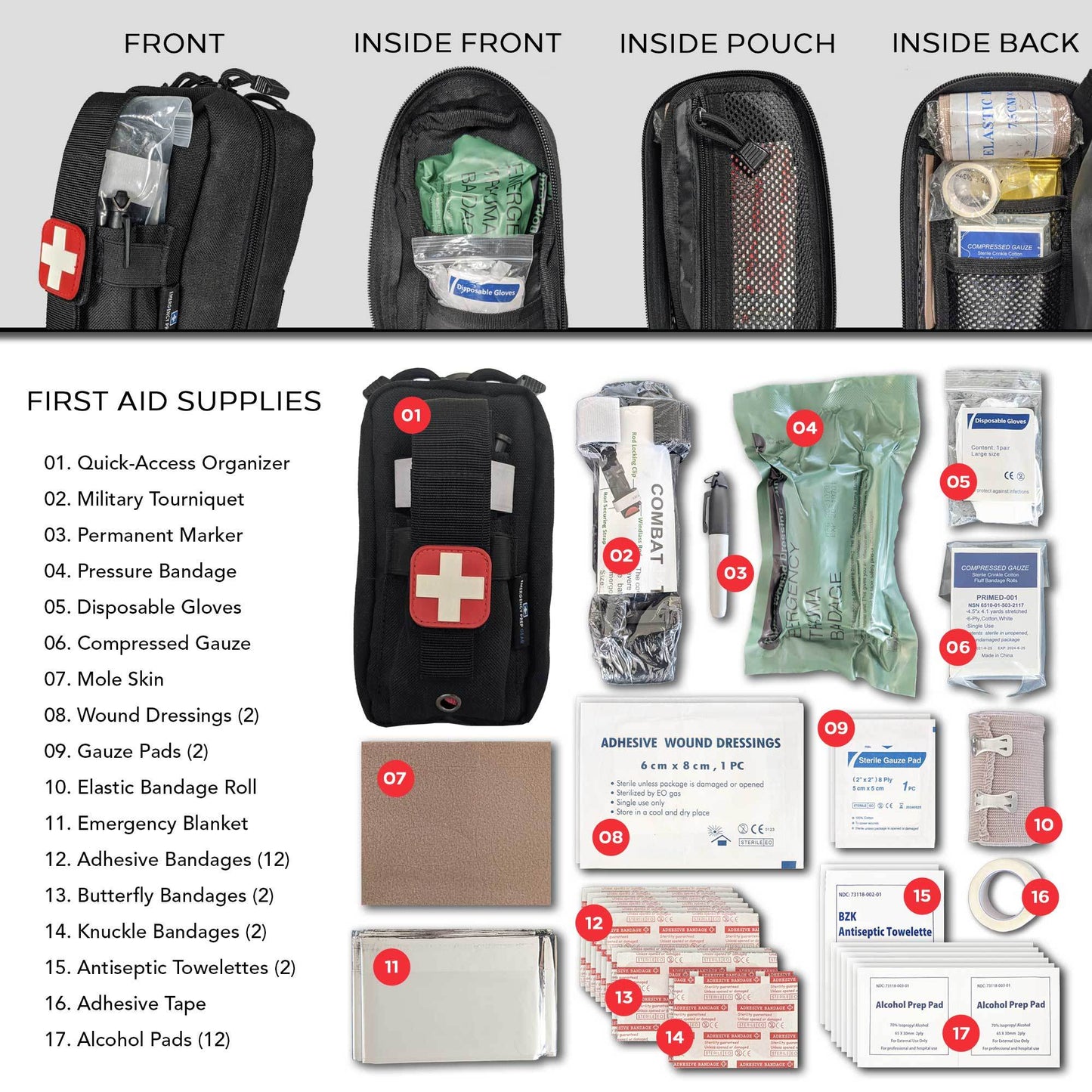 Field First Aid Kit (IFAK) | 44 Piece | Compact Personal First Aid Kit | Backpacking;  Camping;  Emergency;  Travel;  Tactical;  Go Bag;  Bug Out Bag;  72 Hour Kit;  Essentials;  Survival IFAK
